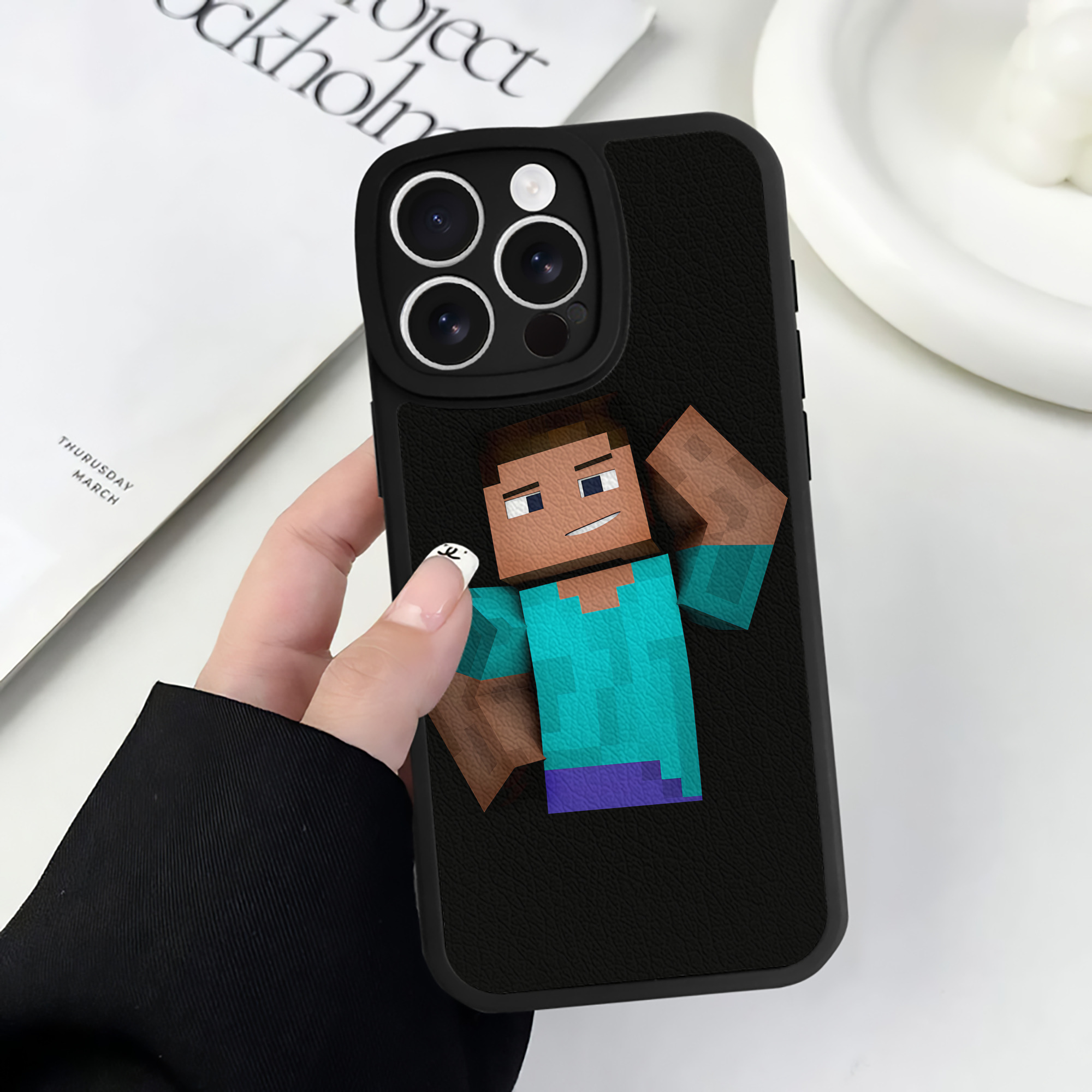 （画像用） マインクラフト ブロックの世界 Minecraft MC Block world 【iPhone 16シリーズ対応】シリコンスマホケース（レザー調） 材質：シリコン